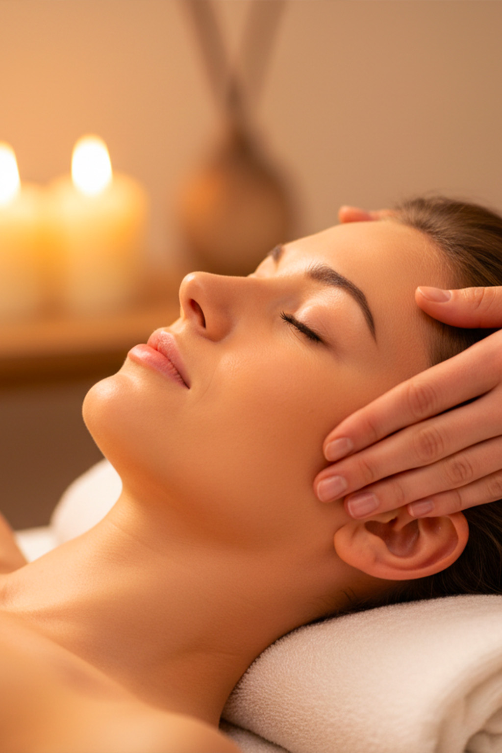 Massaggio antistress viso e testa Massaggio antistress a viso e testa eseguito in centro estetico per favorire rilassamento e benessere profondo