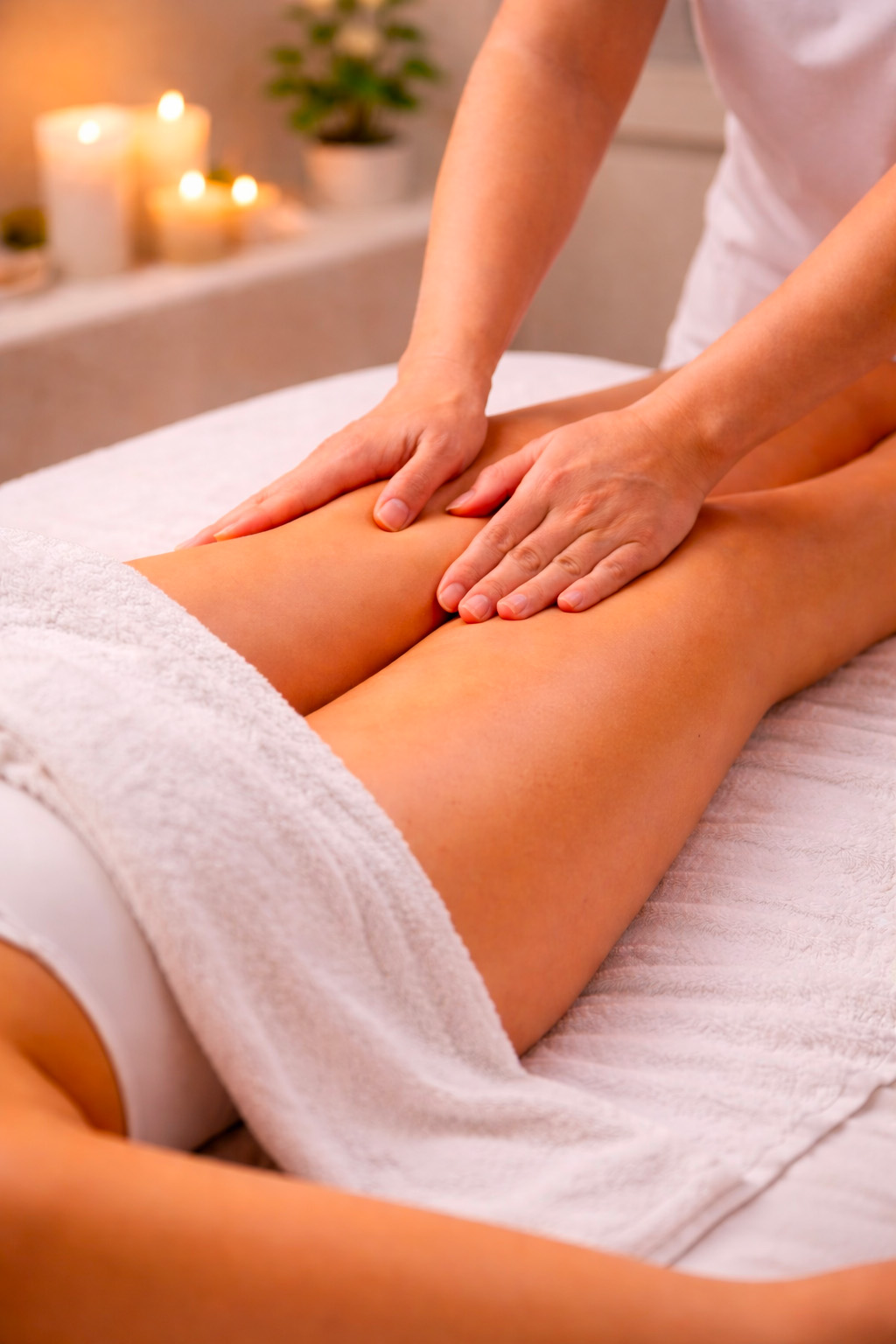 Massaggio linfodrenante alle gambe in centro estetico Massaggio linfodrenante alle gambe eseguito in centro estetico per favorire il drenaggio linfatico e la leggerezza
